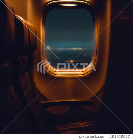 Looking out of the window of the plane, sitting in the cabin,night sky  103950027