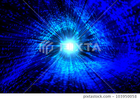 發光藍色粒子快速前進消失在深藍色背景上 發光藍色粒子快速前進消失在深藍色背景上 103950058
