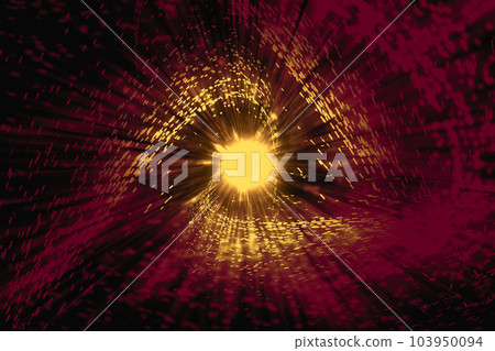 發光金色粒子快速前進消失在暗紅色背景上 發光金色粒子快速前進消失在暗紅色背景上 103950094