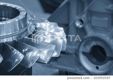 Close up scene gas turbine blade in the light blue scene. 103950597