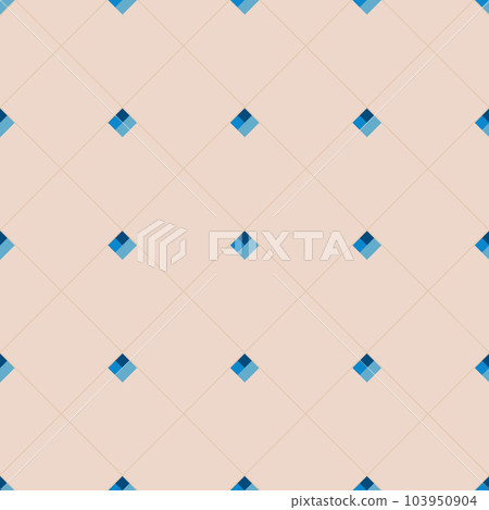 Geometric repeating vector ornament with diagonal lines and squares. Seamless abstract modern dark and light blue and beige pattern. Apparel pattern, lines and squares. 103950904