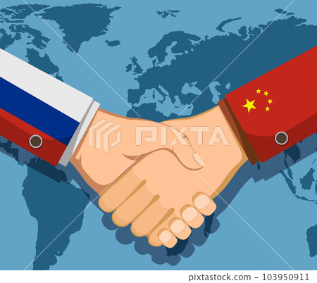 Presidents of Russia and China shake hands. 103950911