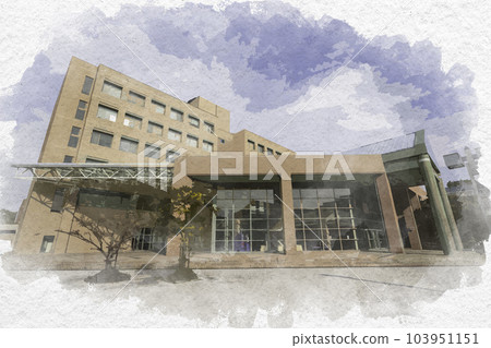 水彩風格岡山縣立大學設計學院大樓岡山縣總社市 水彩風格岡山縣立大學設計學院大樓岡山縣總社市 103951151