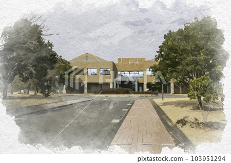 Watercolor style Okayama Prefectural University University Headquarters Building Soja City, Okayama Prefecture 103951294