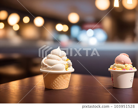 Realistic icecream cozy restaurant warm lighting. 103951528