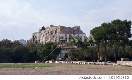 The Acropolis and the Parthenon as seen from the Temple of Zeus. 103951810