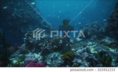 necropolis sunken, stone cross remains 103952153