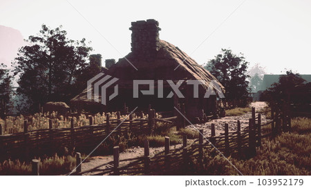 Abandoned house made of mudbrick wall 103952179