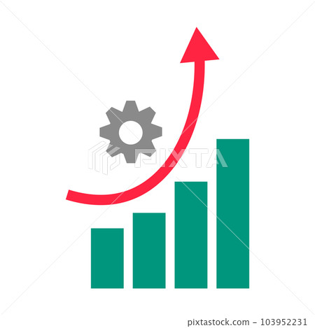 Gears and rising bar graph icon. vector. Gears and rising bar graph icon. vector. 103952231