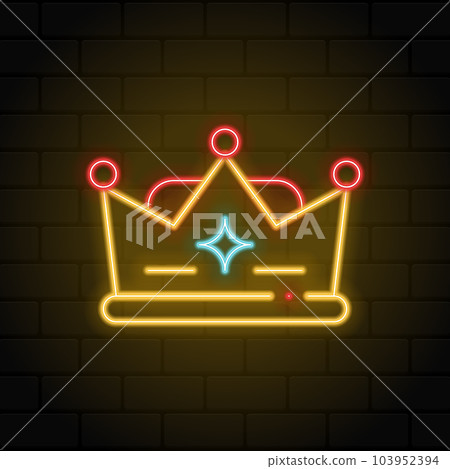 Glowing neon light crown icon. Colorful fashion sign. Royalty symbol trendy design element. Glowing neon. Vector illustration 103952394