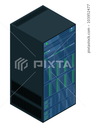 Isometric server. Network server room. Server in cabinets. Storage database. Isometric technology. Vector illustration Isometric server. Network server room. Server in cabinets. Storage database. Isometric technology. Vector illustration 103952477