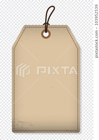 Blank old paper label or cloth tag. Brown price tag with rope. Template shopping label. Blank discount and price tag on paper. Vintage price tag. Vector illustration 103952539