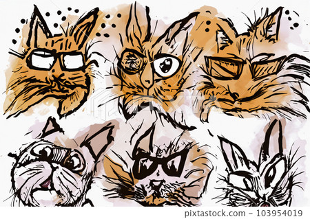 Cat. Illustration. Portrait of a cat. Meow Meow. Cute cat. Cat 2D illustration, cartoon kitten icon. Cute animal cats, cat lovers, June 4 International Cat Hugging Day, March 22 Japan Cat Day. 103954019