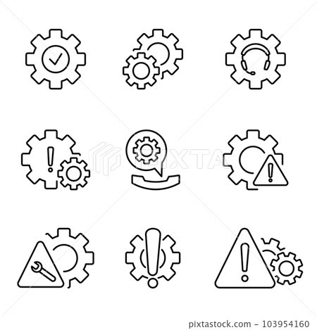 Technical warning set icon. Program settings issue. Device configuration problem. Editable stroke 103954160