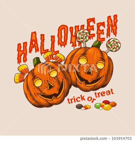 Halloween label with candy, pumpkins like kids 103954703