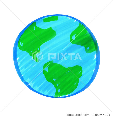 Felt pen child drawing of globe 103955295