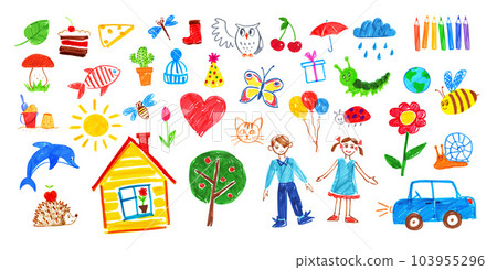 Felt pen vector collection of child drawings 103955296