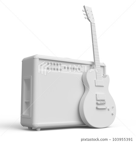 Classical amplifier with acoustic guitar isolated on monochrome background. 103955391