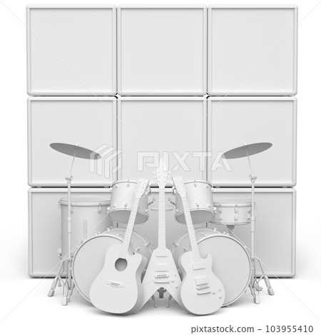 Set of electric acoustic guitar and amplifier on monochrome background. 103955410