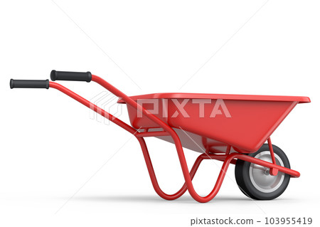 Garden wheelbarrow isolated on white background. Handcart with wheel. Garden wheelbarrow isolated on white background. Handcart with wheel. 103955419