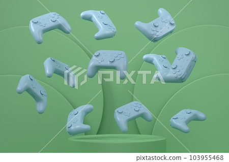 Set of video game joystick on cylinder podium with step on monochrome Set of video game joystick on cylinder podium with step on monochrome 103955468