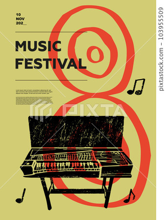 Clavichord, folk, Music festival poster. String musical instruments. Competition. A set of vector illustrations. Minimalistic design. Banner, flyer, cover, print. 103955509