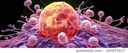 anatomy, cancerous cell in biological tissue under a microscope made with Generative AI 103955627