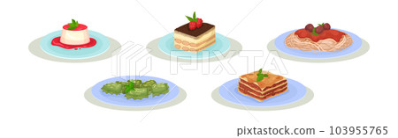 Italian Food and Dish Served on Plates Vector Set 103955765