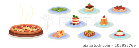 Italian Food and Dish Served on Plates Vector Set 103955769