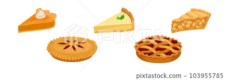 Sweet Baked Pastry and Pie with Filling Vector Set 103955785