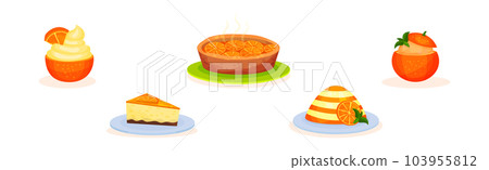 Orange Food with Cake, Pie and Pudding Vector Set 103955812