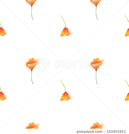 Watercolor seamless pattern with flowers California poppy. Watercolor print isolated on white background for textile or wallpapers, illustration in provence style Watercolor seamless pattern with flowers California poppy. Watercolor print isolated on white background for textile or wallpapers, illustration in provence style 103955851