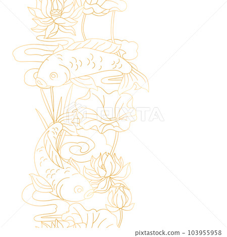 Oriental fish and lotus pattern. Chinese and japanese traditional background. Oriental fish and lotus pattern. Chinese and japanese traditional background. 103955958