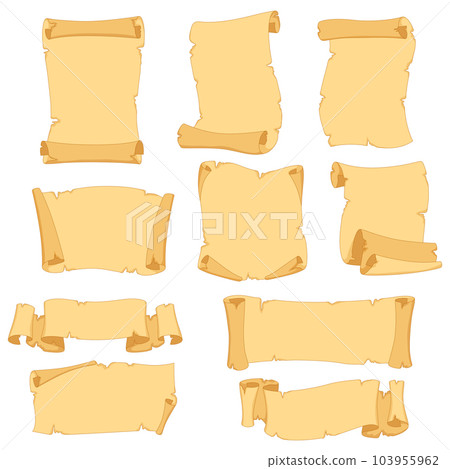 Vintage scrolls set. Image of papyrus or paper ancient. Vintage scrolls set. Image of papyrus or paper ancient. 103955962