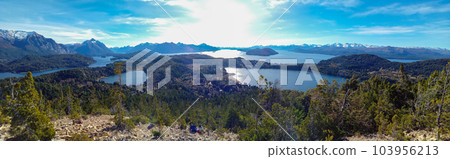 panoramic view of lakes and mountains in Bariloche, Argentine 103956213