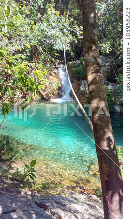 beautiful clear waterfall in Chapada dos Veadeiros, Goias, Brazil 103956223