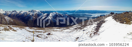 panoramic view of snowy mountains in ski center in Bariloche, Argentine 103956224