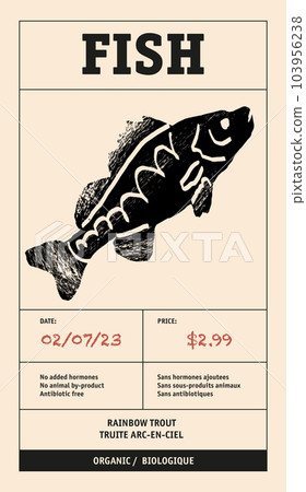 Modern typography banner, hand drawn octopus meat. Fish meat abstract vector packaging labels design set. Color paper background layouts collection Isolated. 103956238