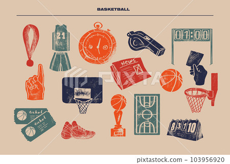 Sports background with basketball ink, engraving style Sports background with basketball ink, engraving style 103956920