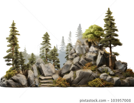 Tree and Rocks Isolated. Illustration AI Generative 103957008