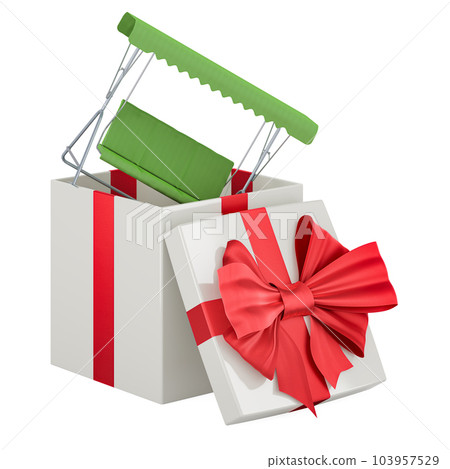 Garden swing with canopy inside gift box, 3D rendering 103957529