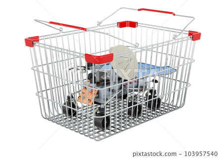 Planetary rover inside shopping basket, 3D rendering 103957540