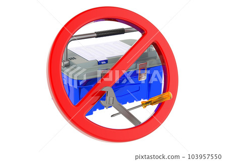 Toolbox with forbidden symbol, 3D rendering Toolbox with forbidden symbol, 3D rendering 103957550