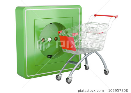 Electrical outlet, socket with shopping cart. 3D rendering 103957808