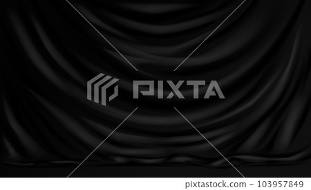 Black silk fabric. Luxury flowing black textile. Elegant background with dark smooth material. 103957849