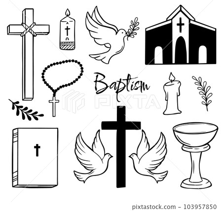 Black set of baptism related icons. Christian religion icons 103957850