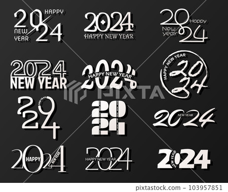 Big Set of 2024 Happy New Year logo text design. Christmas poster collection 2024 Happy New Year. Vector illustration with black labels logo for diaries, notebooks, calendars. Big Set of 2024 Happy New Year logo text design. Christmas poster collection 2024 Happy New Year. Vector illustration with black labels logo for diaries, notebooks, calendars. 103957851