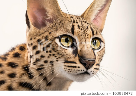 Close up of Savannah cat white background. Generative AI AIG16. Close up of Savannah cat white background. Generative AI AIG16. 103958472