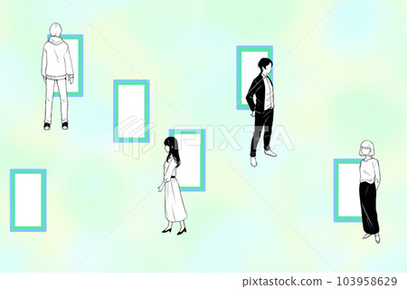 Human relationship worries, mutual attraction, cheating, affair, double affair, illustration, individual, male-female relationship, lovers, friends 103958629