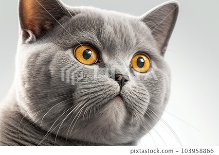 Close up of British Shorthair cat with white background very high quality. Generative AI AIG16 103958866